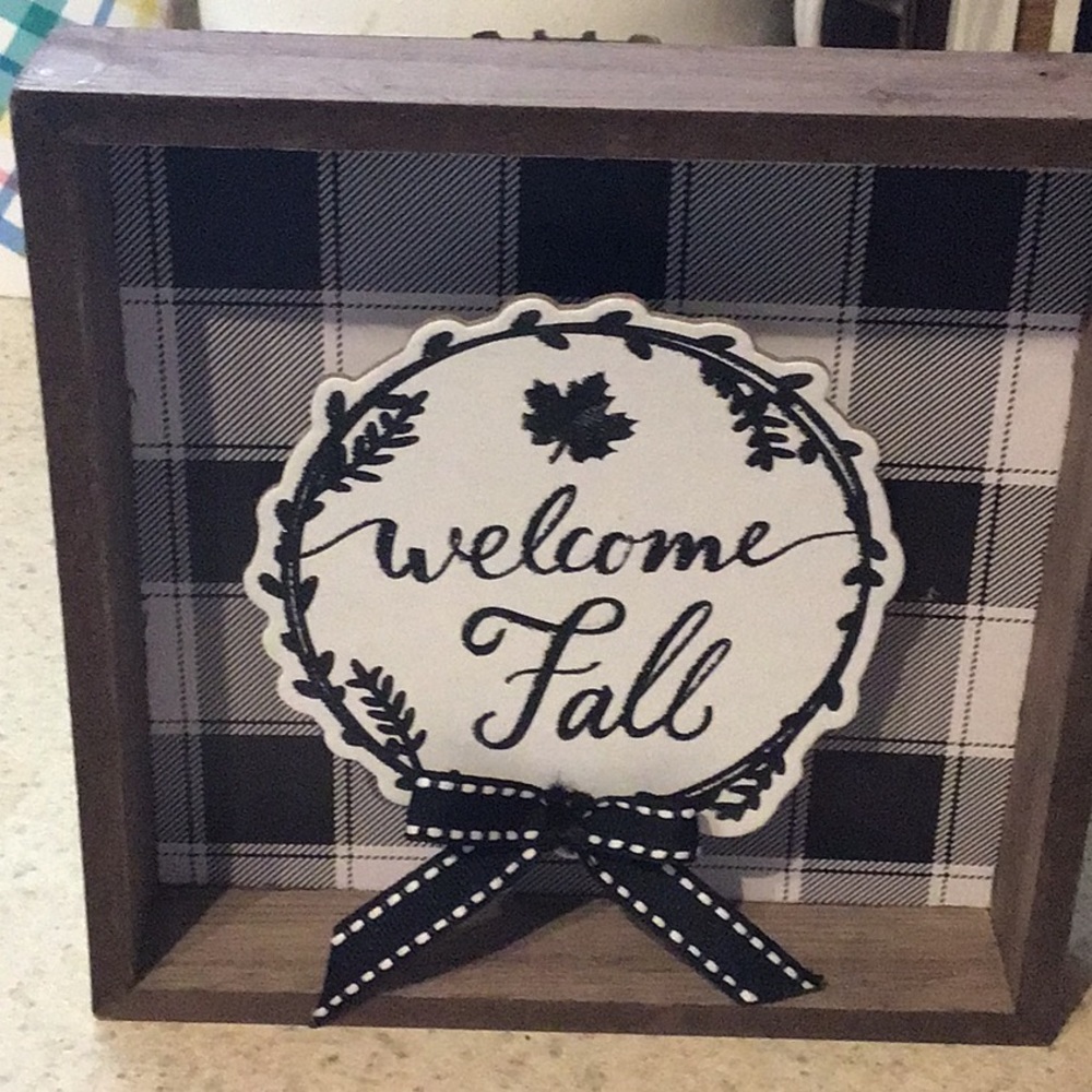 Fall shelf sitter wall decor Buffalo check 6x6” home decor